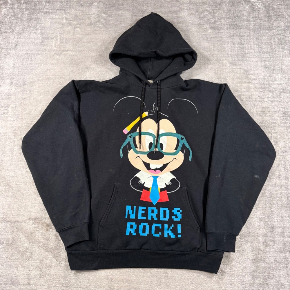 Mickey Mouse Sweatshirt Mens Medium Black Vintage Nerds Rock Hoodie Disneyland